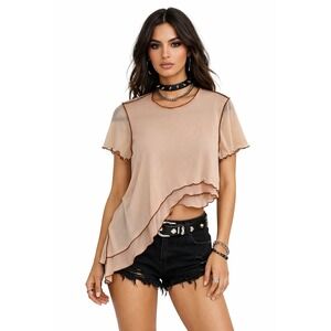 ZYA Dolls Kill Asymmetrical Mesh Top Peach Tan Lettuce Grunge Punk Layered 4 S